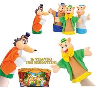 Burattini Marionette da mano set 4 pezzi Lupo 3 Porcellini Fiaba Teatro Favole