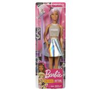 Barbie Carriere - Pop Star, bambola con top argentato e gonna irridescente, lunghi capelli rosa e scarpe viola, accessorio microfono incluso, giocattolo per bambini, 3+ anni, JCW42