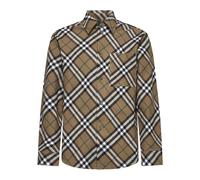 Burberry - Camicia in Lana e Cotone con Motivo Check - - Shirts - Uomo - Marrone - S
