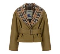 Burberry - Giacca Corta in Cotone con Scaldacollo a Quadri - - Jackets - Donna - Marrone - 2XS