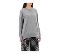 Burberry - Pullover oversize in cashmere con spilla da balia in metallo - - Knitwear - Donna - Grigio - M