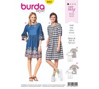 Burda 6401 Cartamodello per abito da donna svasato corto (vestibilità comoda) con variazioni per le maniche