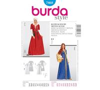 Burda B7468 - Cartamodello per Realizzare Abito e Cuffia da Donna Stile Medievale, Taglie Varie, 19 x 13 cm