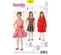 Burda 9379 - Vestito da Bambina con Gonna a Campana e Motivo a Quadri (Kids, Taglia 110-140) Livello 2 Luce