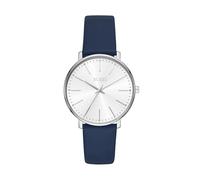 BUREI Orologi da donna moda minimalista analogico in pelle al quarzo impermeabile orologi per le donne, blu argento, cinghia