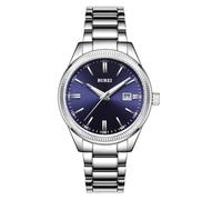 BUREI Orologi da uomo alla moda in acciaio inox al quarzo per uomo, impermeabile, design di lusso, regali per gli uomini, Blu scuro argento, Alla moda, classico, multifunzionale, facile da leggere