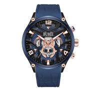 BUREI Orologi da uomo, cronografo, data, al quarzo, orologio da polso da uomo, in silicone, impermeabile, sport, casual, classico, alla moda, regalo per gli uomini, nero/blu