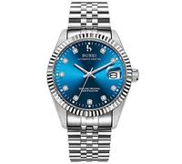 BUREI Orologio Automatico da Uomo, Cassa Ovale, Cinturino in Acciaio Inox, con Vetro Zaffiro (navy blue and silver)