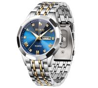 BUREI Orologio da uomo alla moda, analogico, al quarzo, in acciaio inox, impermeabile, con diamanti luminosi, con data, orologio da polso casual di lusso con settimane, regalo per uomo (blu)