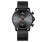 BUREI Orologio da uomo alla moda minimalista nero cronografo analogico al quarzo impermeabile cinturino in acciaio inossidabile orologio da uomo con data automatica relojes para Hombres, rosso e nero.