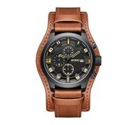 BUREI Orologio da uomo cronografo vintage marrone cinturino in pelle multi quadrante calendario impermeabile orologio simulato quarzo classico orologio da uomo regalo, Retrò (marrone nero)