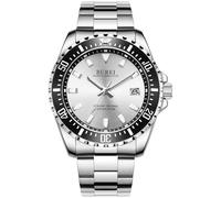 BUREI Orologio da uomo in acciaio inox, analogico, al quarzo, argento, Bracciale