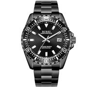 BUREI Orologio da uomo in acciaio inox color argento, analogico, al quarzo, classico, con quadrante grande, con data, regalo per uomo, Nero , Classico