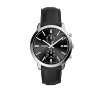 BUREI Orologio da uomo in pelle, cronografo, al quarzo, classico, alla moda, orologio da polso Relojes para Hombres, regalo per uomo (marrone nero), Argento nero