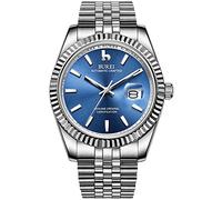 BUREI Orologio meccanico automatico da uomo, di lusso, impermeabile, in acciaio inox, a carica automatica, Blu-argento., Stile aziendale