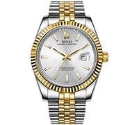 BUREI Orologio meccanico automatico da uomo, di lusso, impermeabile, in acciaio inox, a carica automatica, Argento-Argento&Oro, Stile aziendale