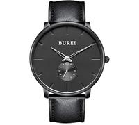 BUREI Orologio minimalista ultra sottile, cinturino in pelle con due quadranti, impermeabile da uomo per uso quotidiano, argento, Classico