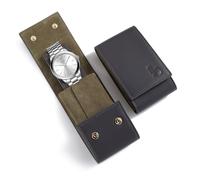 BUREI Set di orologi da uomo e custodia da viaggio in pelle, alla moda, in acciaio inox, analogico, al quarzo, con custodia impermeabile e portatile, set regalo, Colore: argento e verde., Alla moda