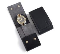 BUREI Set di orologi da uomo e custodia da viaggio in pelle, orologio da polso analogico al quarzo da uomo in acciaio inossidabile + custodia impermeabile portatile, set regalo, Nero grigio, Moda