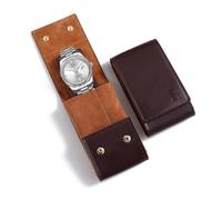 BUREI Set di orologi da uomo e custodia da viaggio in pelle, orologio da polso analogico al quarzo da uomo in acciaio inossidabile + custodia impermeabile portatile, set regalo, Marrone argento, Moda