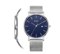 BUREI Ultra Sottile Minimalista Orologio Uomo Calendario Chic Finestra Moderno Semplice Grande Quadrante Cinturino in Pelle, Marrone Argento Bianco, Cinturino, Multicolore, Classico, minimalista,