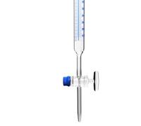 Buretta da laboratorio, 100ml - Design Schellbach per lettura precisa - Classe A, graduazioni blu, rubinetto in vetro - Vetro borosilicato