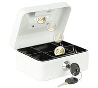 Cassetta portavalori con serratura Burg-Wächter con chiave, fessura e inserto per monete, piccola, in lamiera d'acciaio, Money 5012, bianca