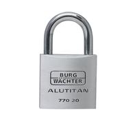 BURG-WÄCHTER Lucchetto con chiave, lucchetto per tenda, spessore 3,5 mm, corpo in alluminio massiccio, meccanismo interno antiruggine, 2 chiavi, Alutitan 770 20 SB, alluminio