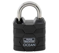BURG-WÄCHTER Ocean 490 Ni 30 SB - Lucchetto con 2 chiavi, spessore 4,8 mm, resistente all'acqua di mare, corpo in ottone massiccio, doppio blocco, colore: Nero