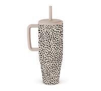 BURGA Bicchiere 1,2 L con Manico e Cannuccia - Bottiglia isotermica antiperdita, mantiene le bevande calde fino a 12 h e fredde tutto il giorno, compatibile con portabicchieri, in acciaio inox