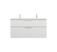 burgbad Eqio double lavabo en fonte minérale, meuble sous-lavabo avec 2 tiroirs inclus, largeur 1220mm, SHCD122F6582C0001G0146, SHCD122F6582C0001G0146, Colorazione: Bianco opaco / Bianco opaco, manigl