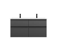 burgbad Eqio double lavabo en fonte minérale, meuble sous-lavabo avec 4 tiroirs inclus, largeur 1220mm, SHCF122F6584C0001G0252, SHCF122F6584C0001G0252, Colorazione: Grigio scuro opaco / Grigio scuro o