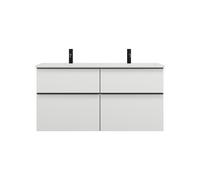 burgbad Eqio double lavabo en fonte minérale, meuble sous-lavabo avec 4 tiroirs inclus, largeur 1220mm, SHCF122F2009C0001G0252, SHCF122F2009C0001G0252, Colorazione: Bianco lucido / Bianco lucido, mani