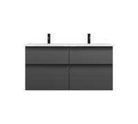 burgbad Eqio double lavabo en verre avec meuble sous-lavabo, largeur 1220mm, SEYY122F6584A0070G0252, SEYY122F6584A0070G0252, Colorazione: Grigio scuro opaco / Grigio scuro opaco, maniglia nera opaca G