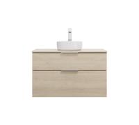 burgbad Eqio lavabo à poser en céramique, rond, au centre, meuble sous-lavabo inclus, largeur 1000mm, SGUM100F3180C0001G0146, SGUM100F3180C0001G0146, Colorazione: Rovere Decor Cashmere / Rovere Decor