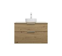burgbad Eqio lavabo à poser en céramique, rond, au centre, meuble sous-lavabo inclus, largeur 1000mm, SGUM100F5662C0001G0146, SGUM100F5662C0001G0146, Colorazione: Decoro urbano in rovere / Decoro urba