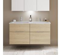 burgbad Eqio double lavabo en fonte minérale, meuble sous-lavabo avec 4 tiroirs inclus, largeur 1220mm, SHCF122F3180C0001G0146, SHCF122F3180C0001G0146, Colorazione: Rovere Decor Cashmere / Rovere Deco