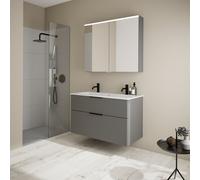 Burgbad Eqio mobile con lavabo doppio Slim in ceramica integrato, con armadietto a specchio, SHCQ102F6584C0001G0200, Eqio [Mobili da Bagno > Set Mobili da Bagno]