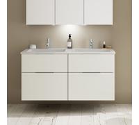 burgbad Eqio double lavabo en fonte minérale, meuble sous-lavabo avec 4 tiroirs inclus, largeur 1220mm, SHCF122F2009C0001G0146, SHCF122F2009C0001G0146, Colorazione: Bianco lucido / Bianco lucido, mani