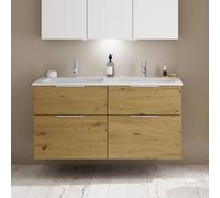 burgbad Eqio double lavabo en fonte minérale, meuble sous-lavabo avec 4 tiroirs inclus, largeur 1220mm, SHCF122F5662C0001G0146, SHCF122F5662C0001G0146, Colorazione: Decoro urbano in rovere / Decoro ur