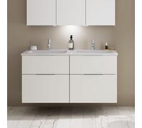 burgbad Eqio double lavabo en fonte minérale, meuble sous-lavabo avec 4 tiroirs inclus, largeur 1220mm, SHCF122F6582C0001G0146, SHCF122F6582C0001G0146, Colorazione: Bianco opaco / Bianco opaco, manigl