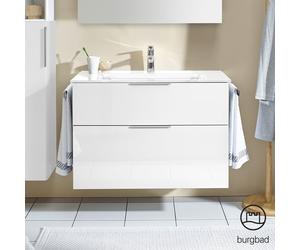 Burgbad Eqio mobile con lavabo in vetro, 2 scomparti estraibili, SEYX092F2009A0070G0146, Eqio [Mobili da Bagno > Mobili con Lavabo Integrato]