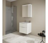 Set burgbad Eqio, composé d'une armoire de toilette, d'un lavabo en céramique Slim et d'un meuble sous-lavabo, largeur 650mm, SHCP062F2009C0001G0146, SHCP062F2009C0001G0146, Colorazione: Bianco lucido