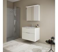 Set burgbad Eqio, composé d'une armoire de toilette, d'un lavabo en céramique Slim et d'un meuble sous-lavabo, largeur 820mm, SHCP082F2009C0001G0146, SHCP082F2009C0001G0146, Colorazione: Bianco lucido