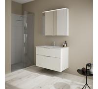 Set burgbad Eqio, composé d'une armoire de toilette, d'un lavabo en céramique Slim et d'un meuble sous-lavabo, largeur 920mm, SHCP092F2009C0001G0146, SHCP092F2009C0001G0146, Colorazione: Bianco lucido