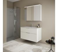 Set burgbad Eqio, composé d'une armoire de toilette, d'un lavabo en céramique Slim et d'un meuble sous-lavabo, largeur 1020mm, SHCP102F2009C0001G0146, SHCP102F2009C0001G0146, Colorazione: Bianco lucid