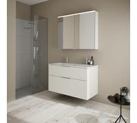 Set burgbad Eqio, composé d'une armoire de toilette, d'un lavabo en céramique Slim avec 2 trous pour robinetterie et d'un meuble sous-lavabo, largeur 1020mm, SHCQ102F2009C0001G0146, SHCQ102F2009C0001G
