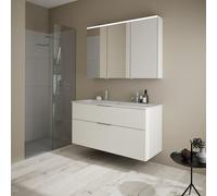 Set burgbad Eqio, composé d'une armoire de toilette à gauche, d'un lavabo en céramique Slim avec 2 trous pour robinetterie et d'un meuble sous-lavabo, largeur 1220mm, SHCQ122LF2009C0001G0146, SHCQ122L