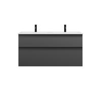 burgbad Eqio Slim double lavabo en céramique, meuble sous-lavabo avec 2 tiroirs inclus, 1220x490x620mm, SHBX122F6584C0001G0252, SHBX122F6584C0001G0252, Colorazione: Grigio scuro opaco / Grigio scuro o