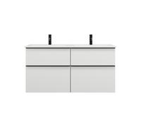 burgbad Eqio Slim double lavabo en céramique y compris meuble sous-lavabo avec 4 tiroirs, 1220x490x620mm, SHBZ122F2009C0001G0252, SHBZ122F2009C0001G0252, Colorazione: Bianco lucido / Bianco lucido, ma